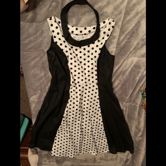 black and white polka dot swing dress